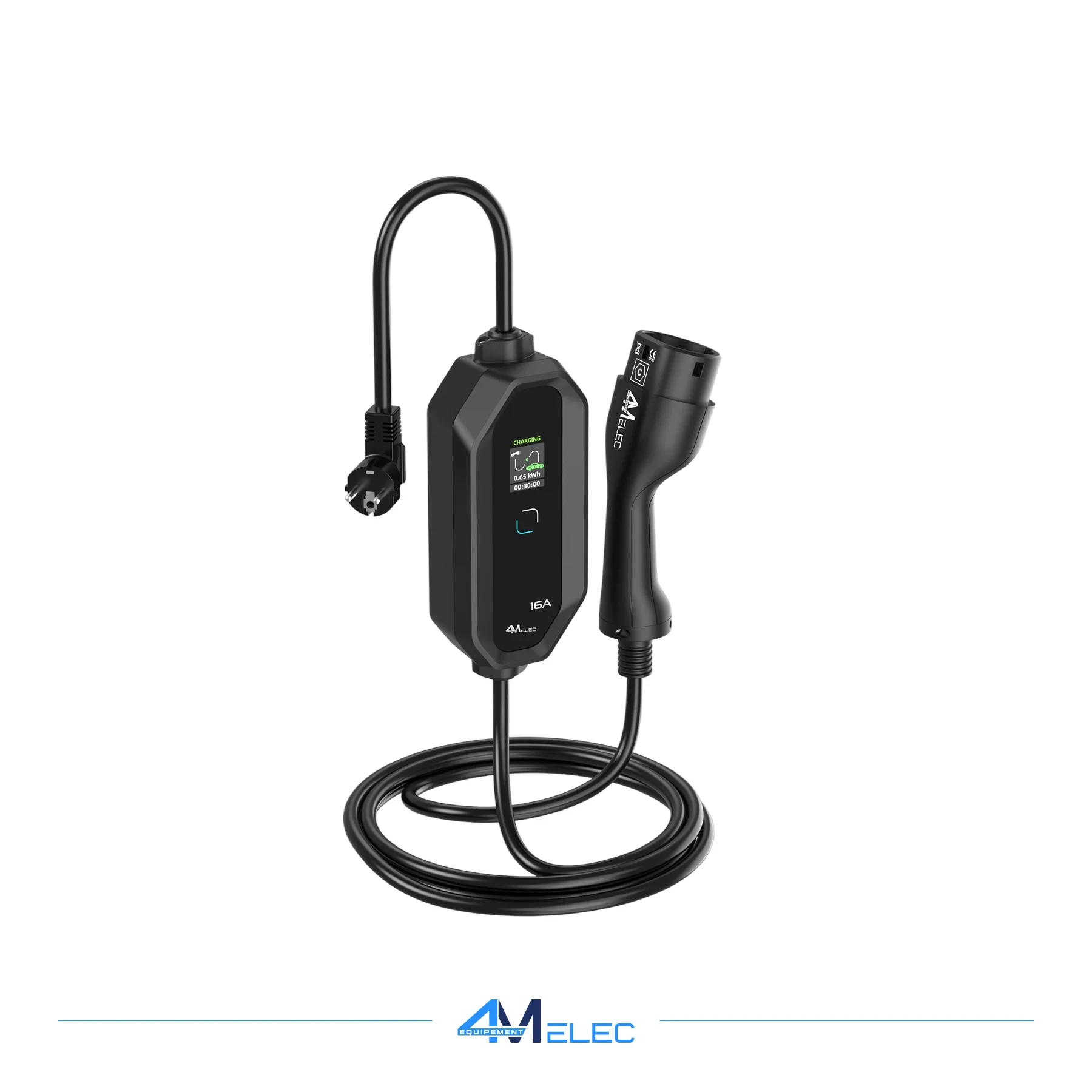 Chargeur Portable Voiture Électrique – Type 2 – 3,68 kW – Câble 5 m – Étanche IP65 – Réglable 6A à 16A